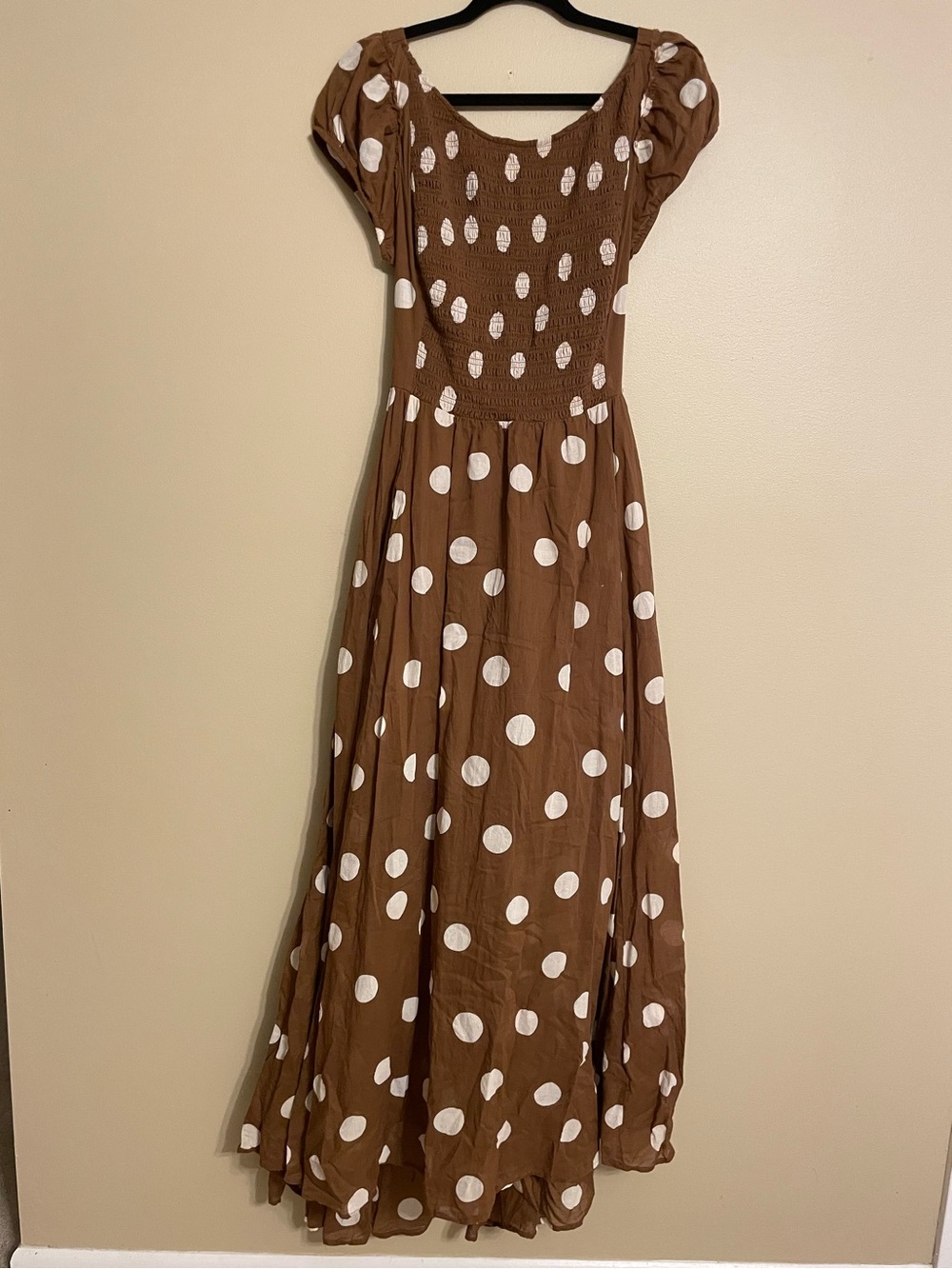 Free People ultraviolet Brown Polka dot dress size large  cotton cottagecore
